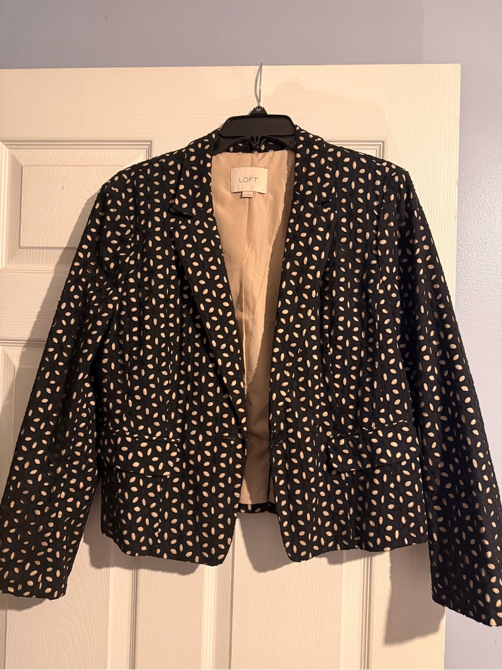 LOFT Black Blazer with Cream Petal Pattern